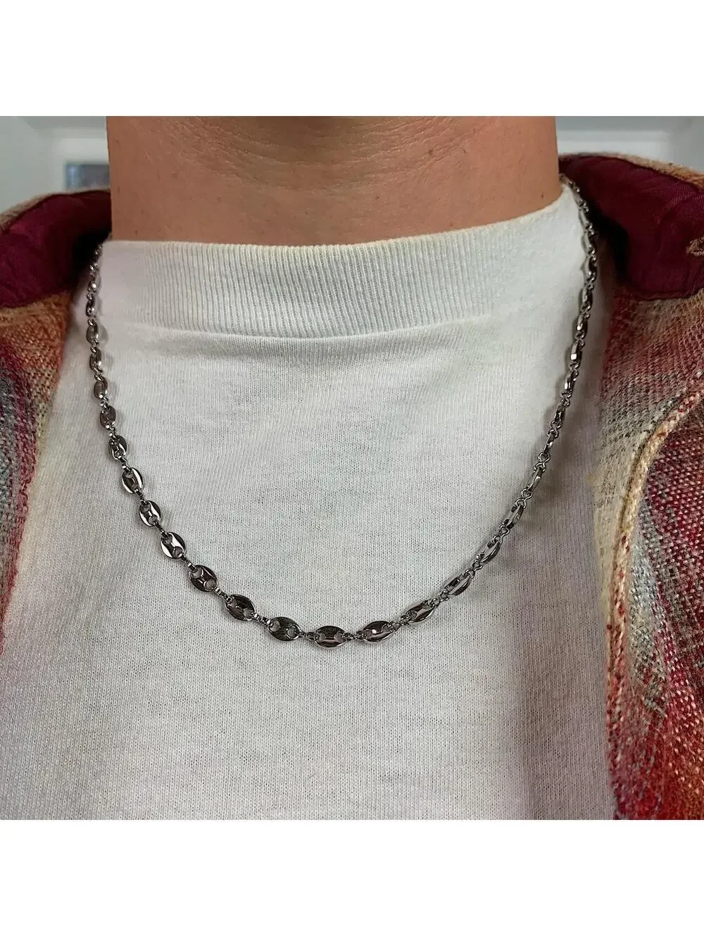 Y2k Cyber Vintage 2000s style Coffee Bean Stainless Steel Silver Necklace. High